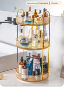 Organizador de maquillaje giratorio para tocador, organizador de 3 niveles para el cuidado de la piel, gran espacio de almacenamiento para encimera de baño, soporte transparente para cosméticos, tocador