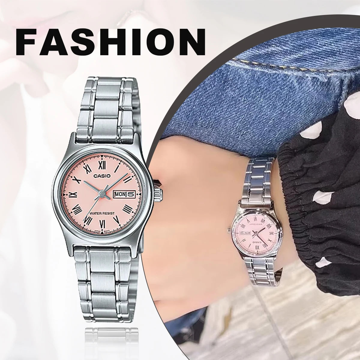 Relógio feminino Casio elegance quartzo - aço inoxidável  calendário duplo resistente a agua 30m