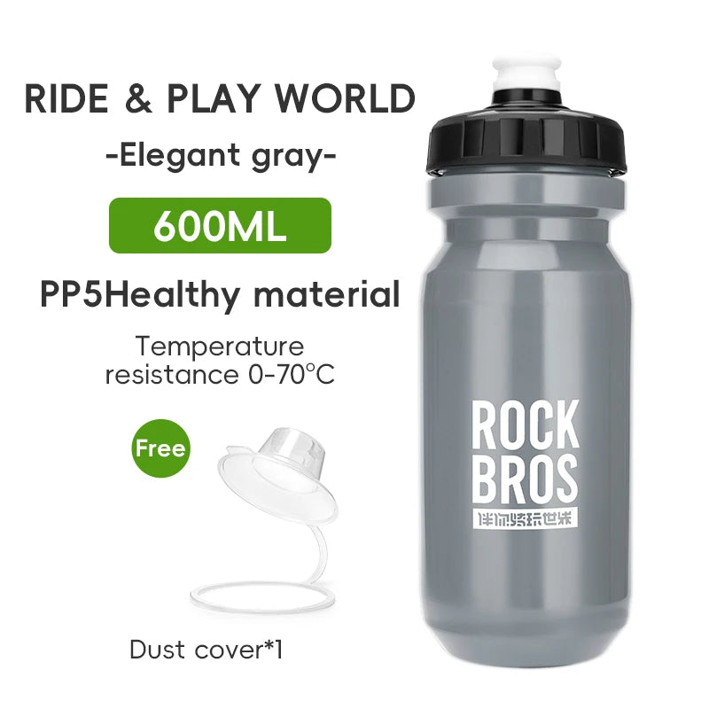 ROCKBROS Cycling Water Bottle 600ml Lightweight Bottle With Dust Cover Gym Water Kettle Drink Outdoor Sports Bike Accessories