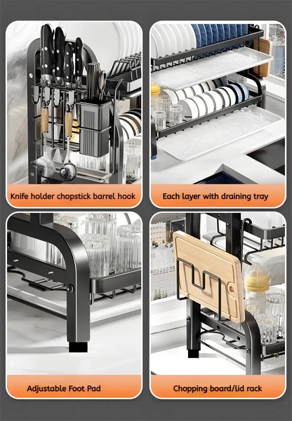 25NEW Dish Drying Rack 2-Tier Compact Kitchen Dish Rack Drainboard Set Large Rust-Proof Dish Drainer with Utensil Holder