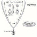 4 Pieces Luxurious Jewelry Set Exquisite Rhinestone Pendant Elegant Women's Crystal Silver Plated Necklace Earrings Bracelet Set