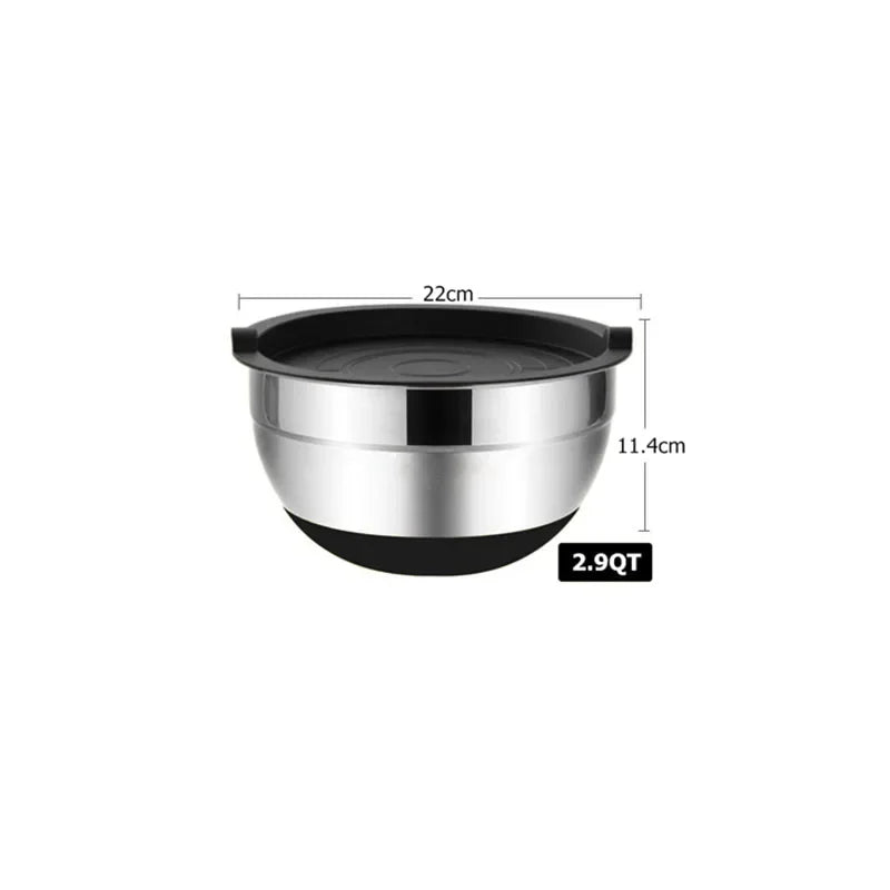 Mixing Bowls with Lids and Non-Slip Bases, Stainless Steel Mixing Bowls Set for Baking, Nesting Storage Bowls, JT227, 6 Pcs
