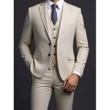 Men's Fashionable Gentleman Business British Style Solid Color Banquet Host Casual Wedding Suit (Blazer + Vest + Trousers)