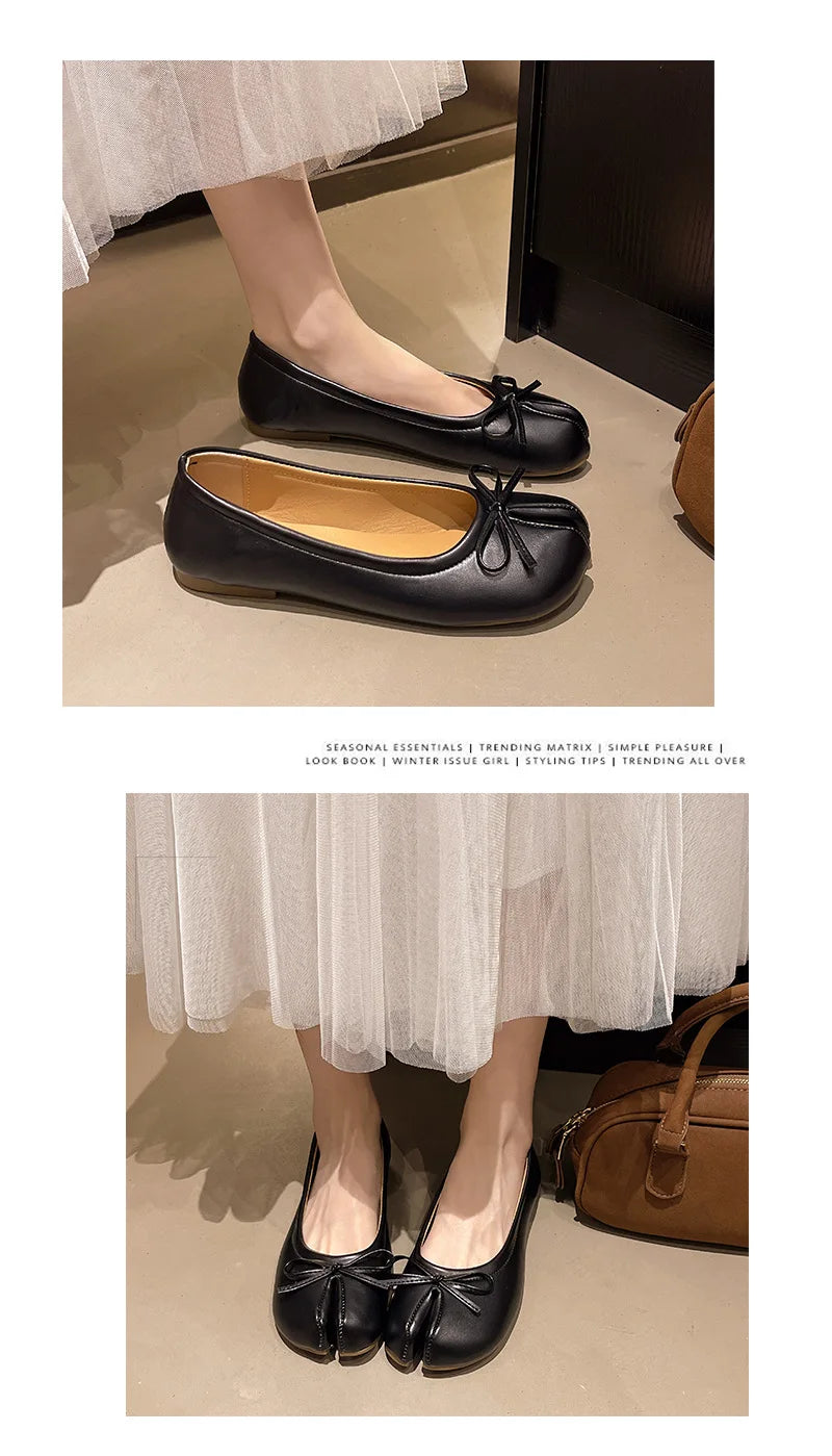 Summer Women's Bowknot Flat Tabi Ninja Shoes Pig Toe Slippers Lazy Person Horse Hoof Shoes Women Split Toe Mocassines Loafers