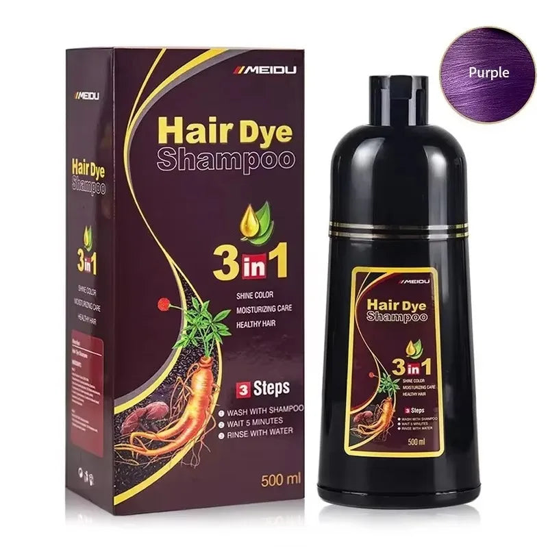 Shampoo de Coloração Instantânea Meidu 3 em 1 – Cor Preto Natural para Homens e Mulheres – Tinta de Cabelo à Base de Ervas (Opções: Castanho, Roxo)