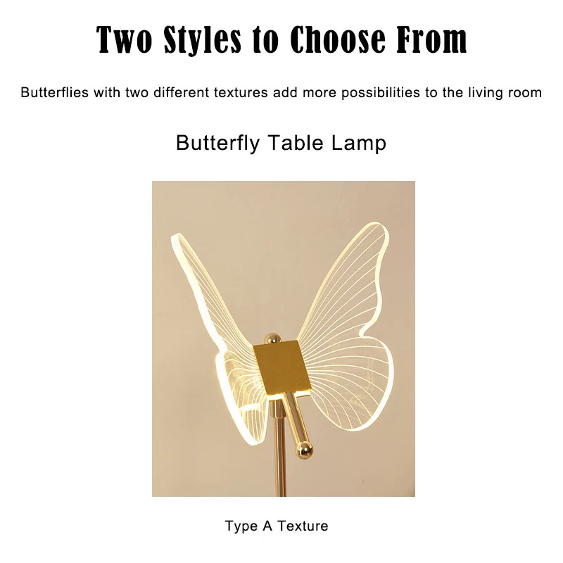 Butterfly Led Table Lamp Retro Gold Acrylic Desk Lamps Hotel Villa Art For Living Room Bedside Desktop Decor Led Night Lights