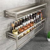 YMOLGA 1/2pcs Aluminum Wall-Mounted Spice Rack Multifunctional Item Shelf Kitchen Tools Hooks Kitchen Condiment Storage Rack