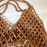 Handmade Woven Beaded Handbag For Women Exquisite Hollow-out Wooden Beaded Shoulder Bag Female Beach Bag
