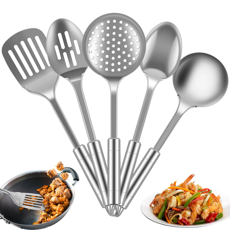 5Pcs Kitchen Cooking Utensils Set Stainless Steel Shovel Soup Spoon Spatula Utensils Dinnerware Cooking Tools Kitchen Gadgets