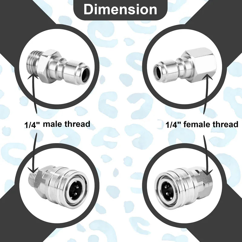 Juego de adaptadores para hidrolavadoras, conector rápido, acero inoxidable, conectores macho y hembra, accesorios para mangueras de 1/4" 