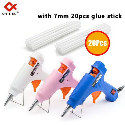Pistola de pegamento termofusible JCD de 20 W con 10 barras de pegamento transparente de 7 mm, minipistola eléctrica para el hogar, herramientas de mantenimiento