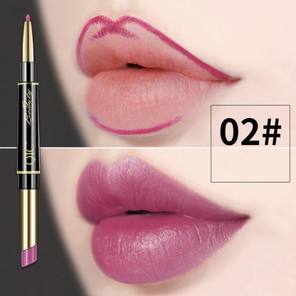 Delineador de labios 2 en 1, resistente al agua, mate, lápiz labial, rojo sexy, de larga duración, maquillaje, cosméticos