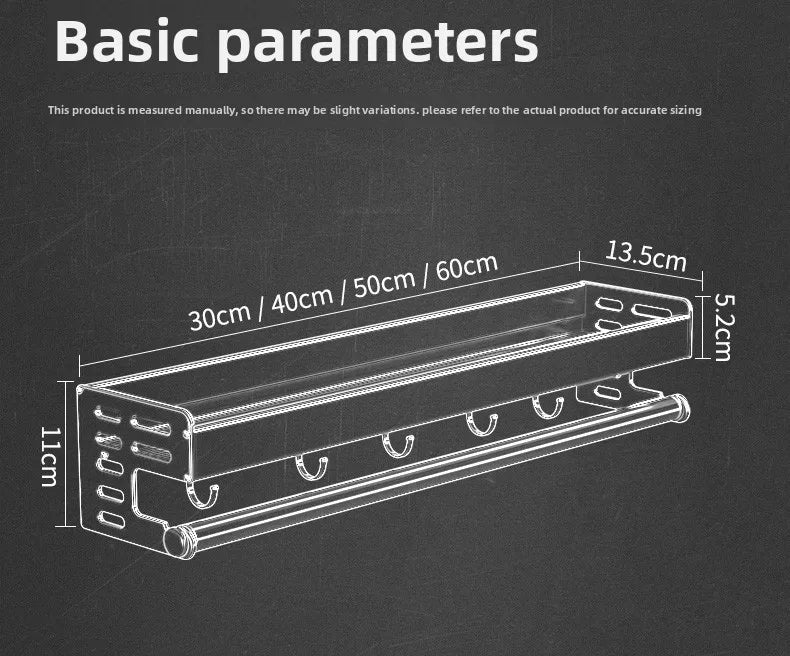 Gunmetal Space Aluminum Kitchen Storage Rack - No-Drill Wall Mounted Multi-Functional Organizer for Spice Jars and Knives
