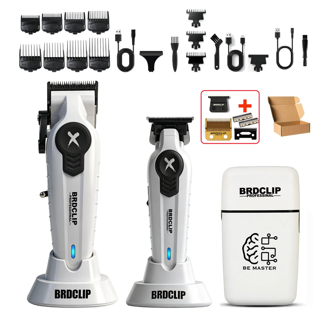 BRDCLIP New White Professional FA1C-T-609 Barber Hair Clipper Set Men's 10000RPM Electric Shaver Hair Trimmer Barbershop Tools