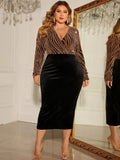 4xl sexy com decote em v bodycon lantejoulas oversize festa vestido de noite manga longa midi vestido de noite veludo plus size vestidos femininos