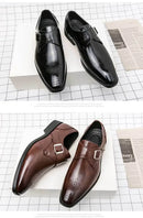 Large Size 48 Men's Leather Shoes with Buckle Block Carving Slip-On Square Head Board Shoes Trendy Adult Footwear