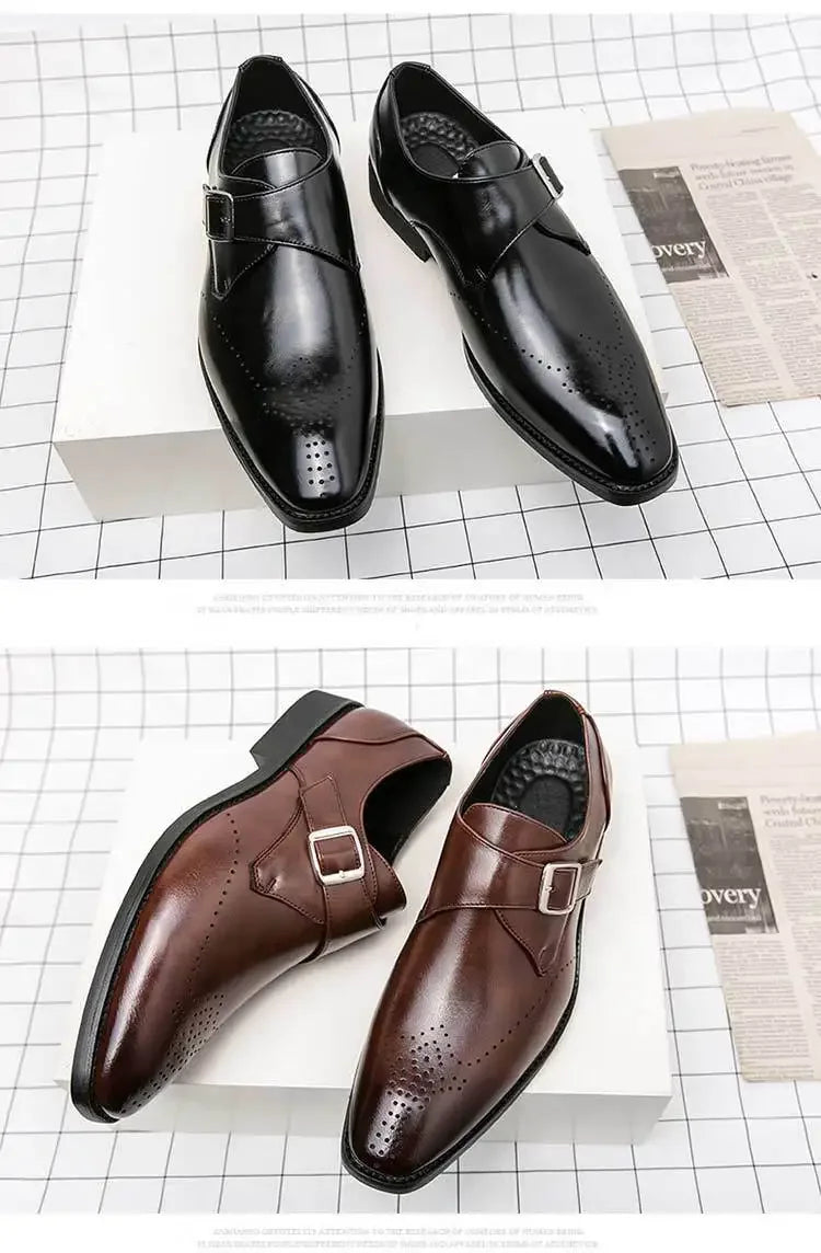 Large Size 48 Men's Leather Shoes with Buckle Block Carving Slip-On Square Head Board Shoes Trendy Adult Footwear