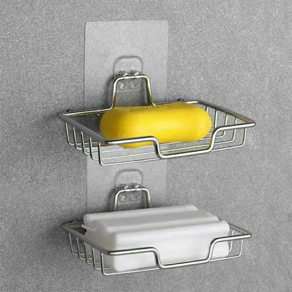 Jabonera de acero inoxidable para baño, soporte de pared sin perforaciones, bandeja para esponja de cocina, organizador, jabonera adhesiva para ducha