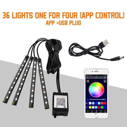 Neon 36 48 72 LED Car Interior Ambient Foot Light with USB Wireless Remote Music APP Control Auto RGB Atmosphere Decorative Lamp