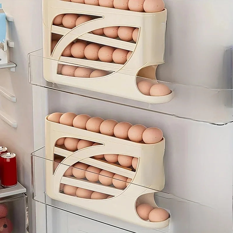 Automatic Scrolling Egg Rack Kitchen Egg Holder Storage Box Egg Basket Container Organizer Rolldown Refrigerator Egg Dispenser