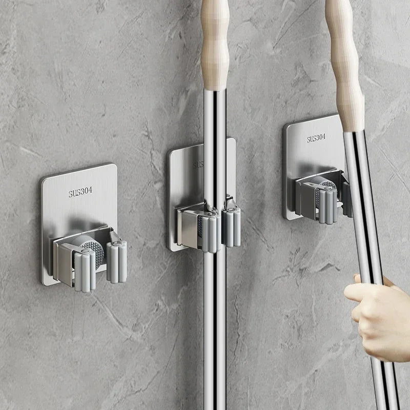 Ganchos multiusos adhesivos para colgar en la pared, estante para fregona, colgador de escoba, organización de cocina y baño, accesorios organizadores para el hogar