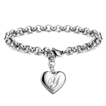 925 Pulseiras de Prata Esterlina com Coração Nobre para Mulheres, 26 Letras Corrente, Marca Designer de Moda, Festa de Casamento, Joias, Novo
