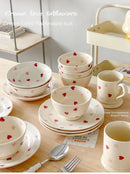 Heart-shaped Ceramic Dinnerware Set, Dinner Plate, Rice Salad Bowl, Coffee Mug, Japanese Love, Warm Gift for Valentine day
