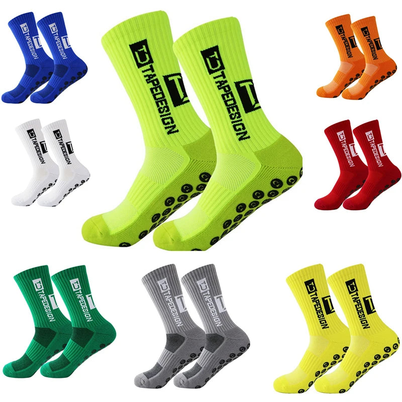 2025 New Anti-Slip Tape Design Football Socks Mid-Calf Non-Slip Soccer Sport Cycling Sports Men's Women Sock Grip Yoga 1 Pair