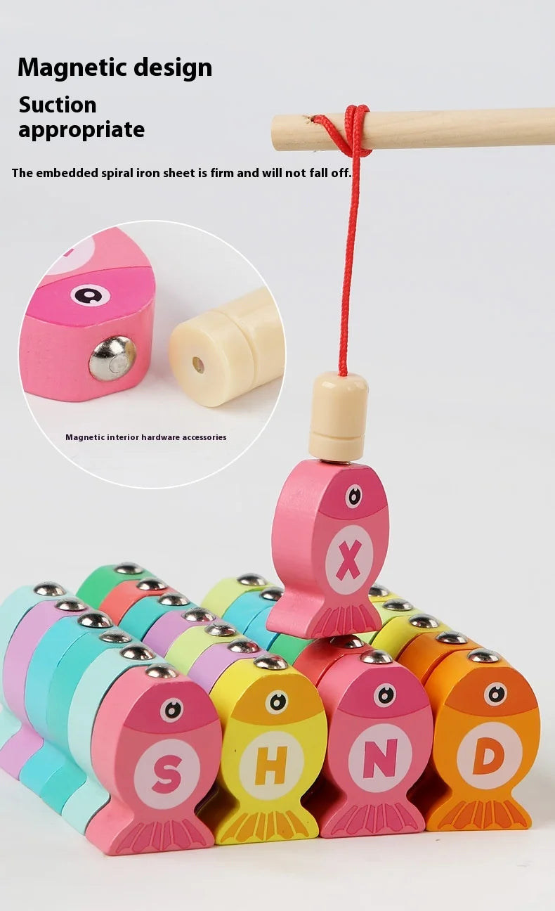 Wooden Children Fishing Toys Baby Early Education Toys Kids Ability Training Toy Montessori Education Fun Game Alphabet Learning