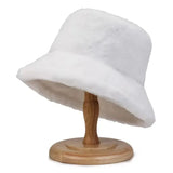 Winter Rabbit Plush Fisherman Hats for Women Girl Bucket Hat Windproof Leopard Soft Faux Fur Wide Brim Lady Women Artist Cap