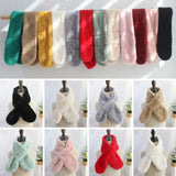 Children Boys Girls Winter Warm Thicken Cross Collar Scarf Solid Color Faux Rabbit Fur Plush Cute Shawl Scarfs