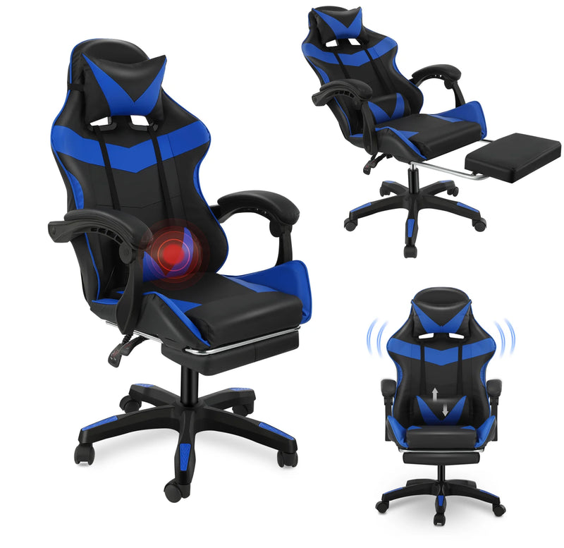 Massage Gaming Chair,Computer Chair with Footrest and Lumbar Support, Height Adjustable Gaming Chair with 360°-Swivel Seat and