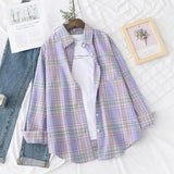 Casual Women's Plaid Shirt 2025 Spring Autumn New Ladies Loose Blouse and Tops Female Long Sleeve Shirts Fresh Checked Clothes
