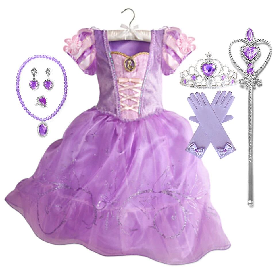 Vestido de Princesa para Festa à Fantasia – Novo Modelo 2025 – Ideal para Natal, Aniversário e Carnaval (Estilos Rapunzel e Bela)
