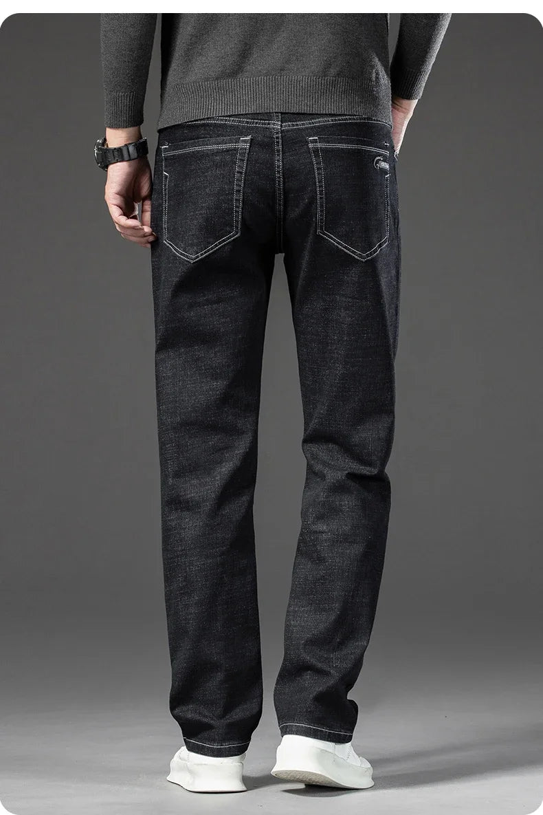 2025 Spring Autumn Men's Straight Jeans Denim Pants Classic Style Business Stretch Casual Trousers Large Size 40 42 44 46