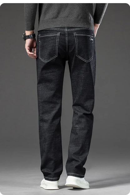 2025 Spring Autumn Men's Straight Jeans Denim Pants Classic Style Business Stretch Casual Trousers Large Size 40 42 44 46