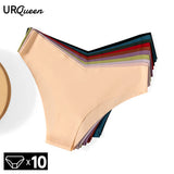 WarmSteps – Kit com 10 calcinhas femininas sem costura, em tecido "seda gelada" (ice silk), modelo com corte em V, tamanhos XS a L.