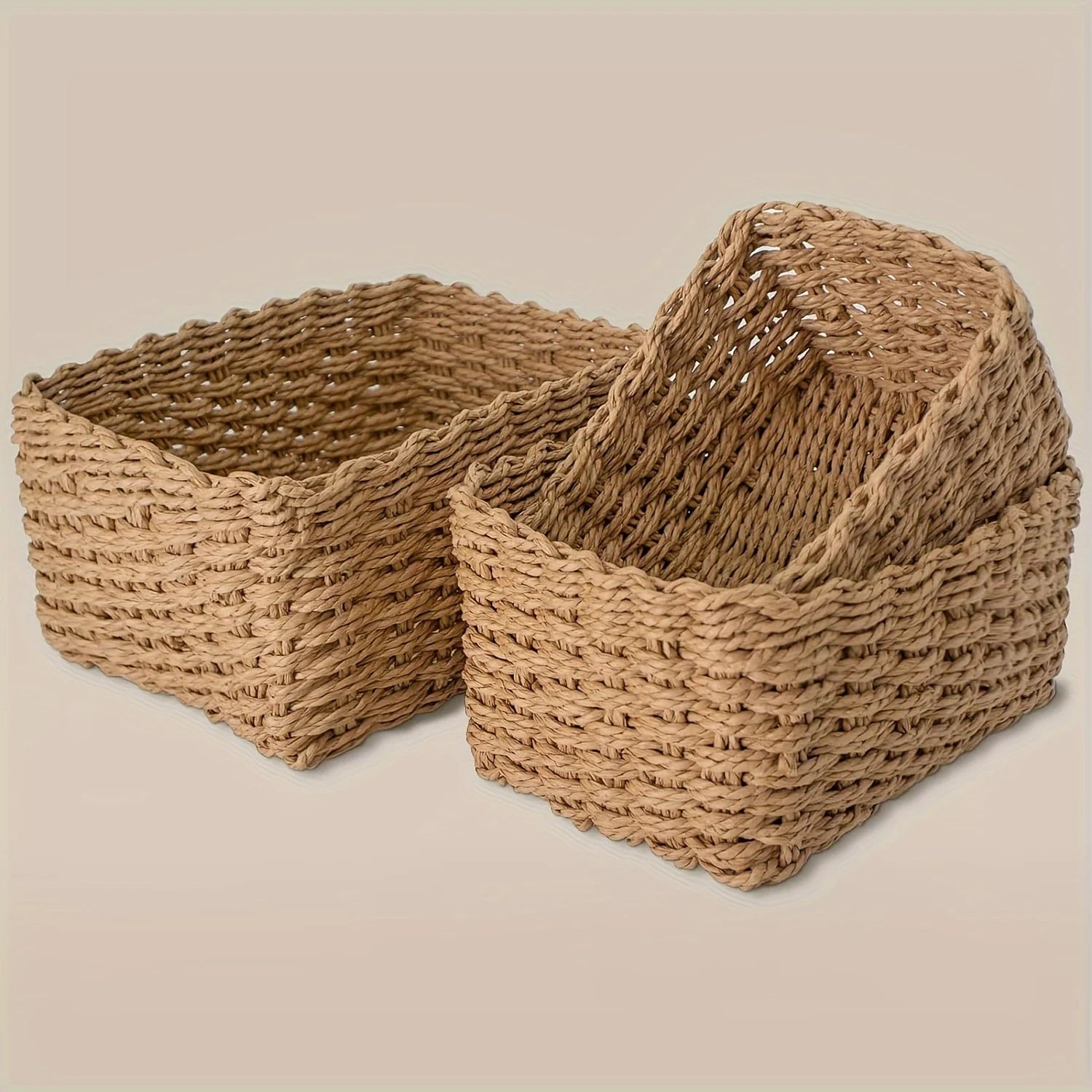 3pcs Paper Rope Storage Baskets for Organizing Container Bins for Shelves Cupboards Drawer,Small Woven Basket,Multifunctional