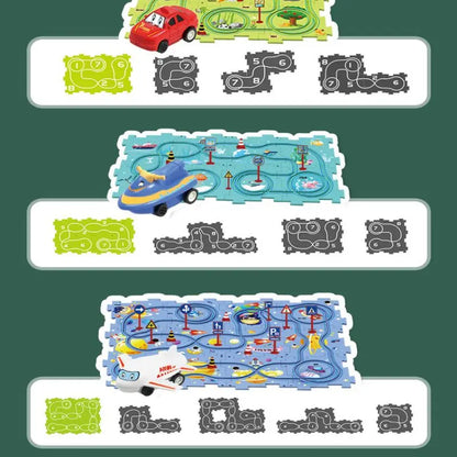 Kids puzzle rail car DIY assembly electric trolley automatic rail city scene building puzzle toys