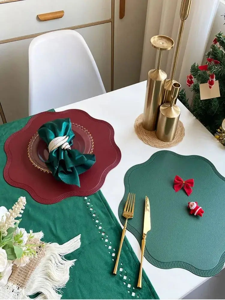 1/4/6PCS Round Placemat Sets, Luxury Faux Leather Table Mats, Embossed Flower Shaped Place Mats, Table Pad, 테이블매트, Салфетки
