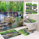 VIKAMA Tropical Plant Leaves Shower Curtain Set  Monstera Print Pattern Green Palm Leaf  Home Decor Bath Mat Toilet Lid Cover