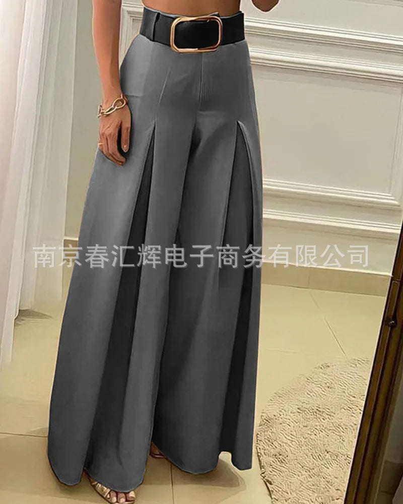 Women's New Casual Solid Color High Waist Wide Leg Pants Temperament Commuting Female Clothing Fashion Loose Trousers
