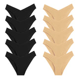 WarmSteps – Kit com 10 calcinhas femininas sem costura, em tecido "seda gelada" (ice silk), modelo com corte em V, tamanhos XS a L.