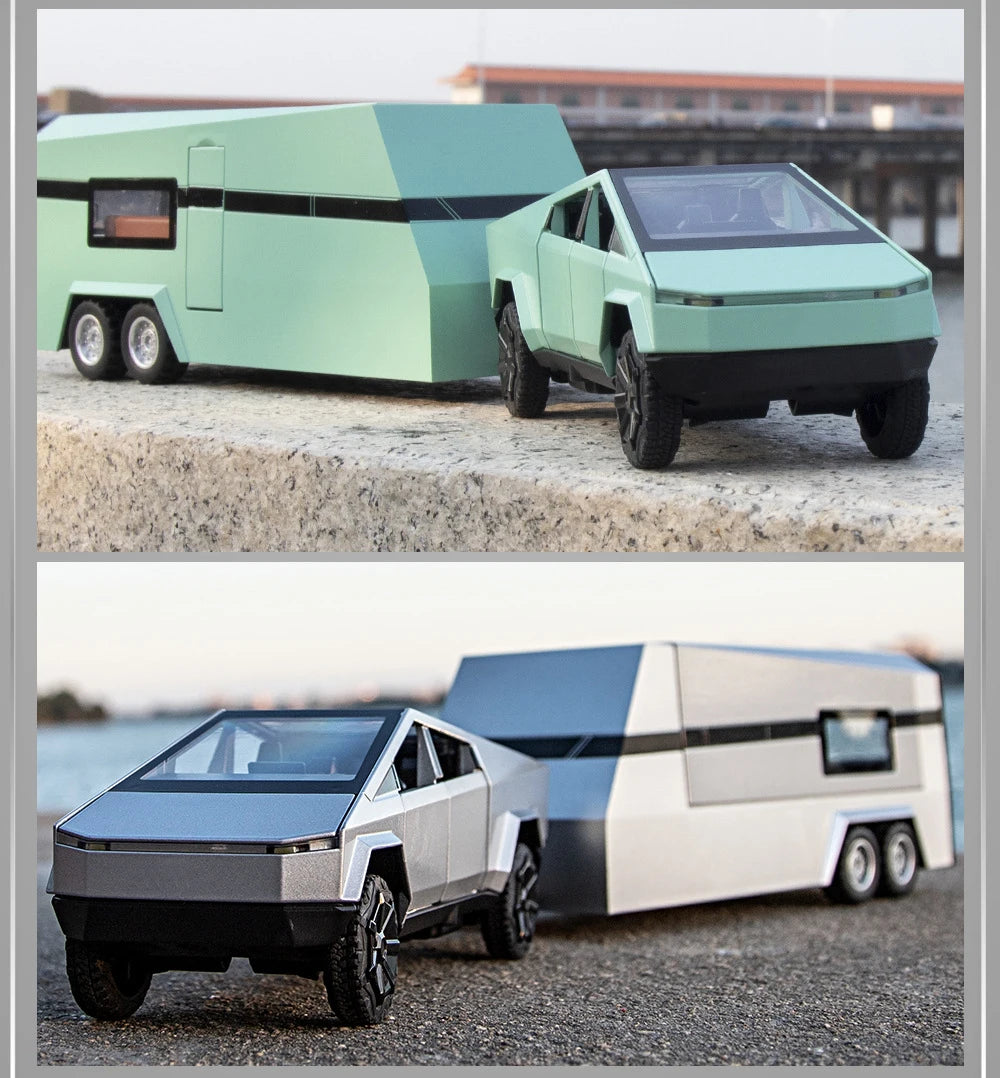 Camiones de juguete para niños, modelo Cybertruck, camioneta plateada, de metal fundido a presión, con sonido y luz, a partir de 3 años, escala 1:32.