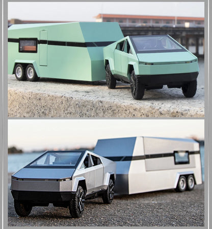 Camiones de juguete para niños, modelo Cybertruck, camioneta plateada, de metal fundido a presión, con sonido y luz, a partir de 3 años, escala 1:32.
