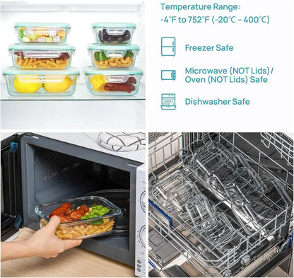 Glass Food Storage Containers Kitchen Organizer, Bento Lunch Boxes，Storage Vegetable Fruit Kitchen Accessories