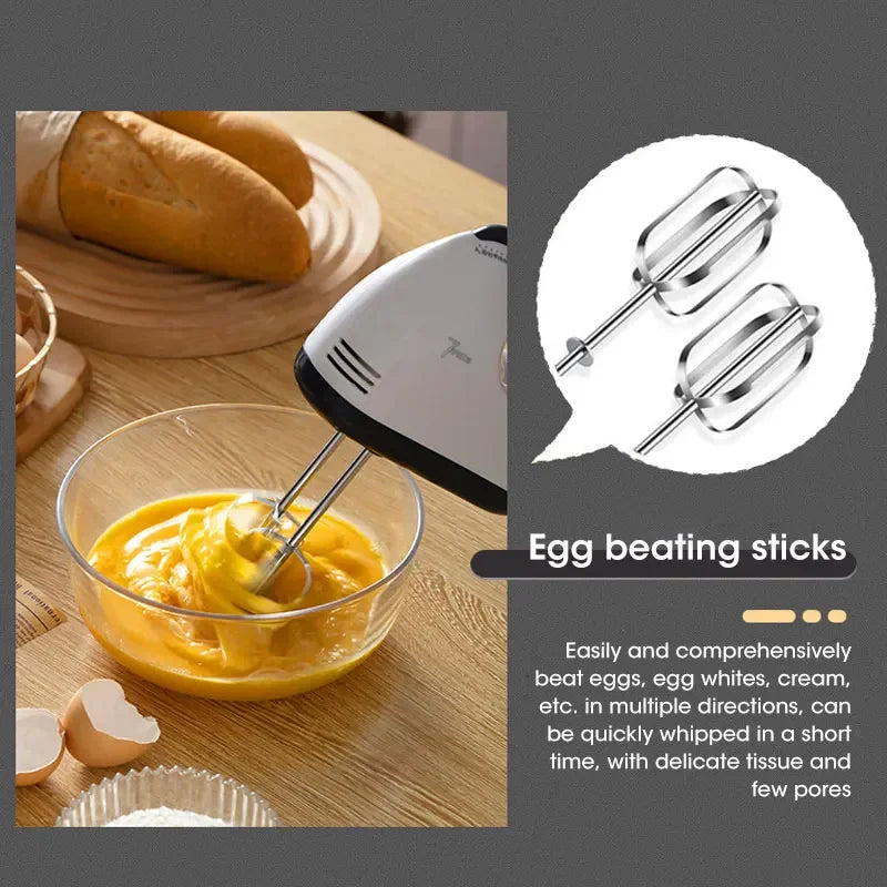 Household Electric Mixer Handheld Kitchen Food Mixer Multifunctional Adjustable 7-speed Egg Cream Dough Bread Mixer Grinder