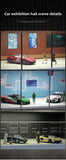 1/64 Simulated Alloy Car Model Showroom for Boy Miniature Acrylic Parking Lot Car Display Stand with Lights Kids Collection Toys