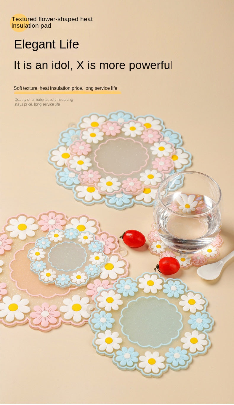 Round Daisy Heat Resistant Silicone Mat  Cup Coasters Insulation Non Slip Pot Holder Thicken Table Placemat Kitchen Accessories