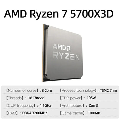 AMD Ryzen 7 5700x3d CPU 3 GHz AM4 processore R7 5000 Serie 8 Core 16 Thread 3.0 GHz Socket AM4 105W nessuno grafico integrato